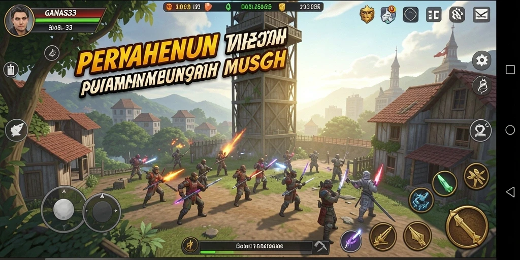 Tampilan gameplay intens dalam pertempuran Tower Defense.