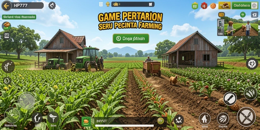 Tampilan gameplay HP777 yang menarik dalam bertani dan berkebun.
