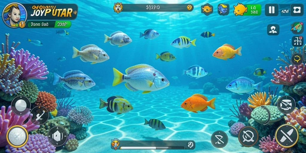 Gameplay seru JOYPUTAR yang penuh dengan tantangan menembak ikan.