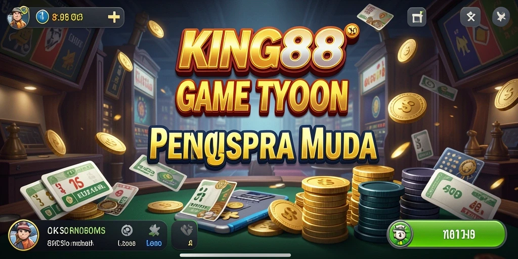 Tampilan gameplay <strong>KING88</strong> dengan elemen manajemen bisnis yang seru.