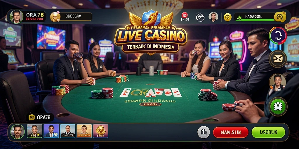 Screenshot gameplay ORA78 yang menggambarkan suasana kasino langsung.