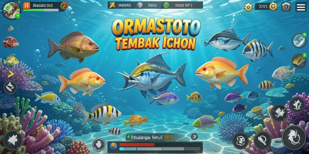 Menampilkan aksi seru dalam gameplay Tembak Ikan ORMASTOTO.