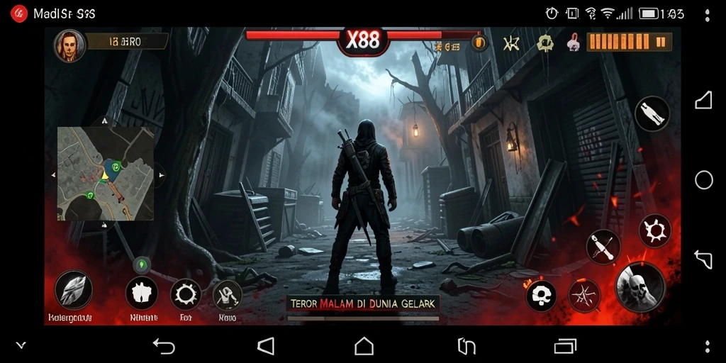 Tampilan mendebarkan dari gameplay X88 dengan elemen horror yang kuat.